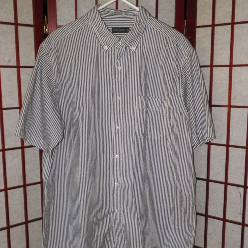 Faded Glory Button Down Shirt Blue White Pinstripe L (42-44) SS